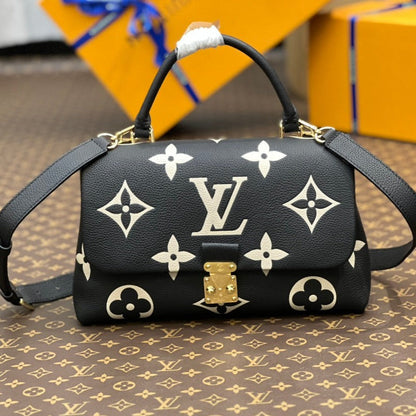 madeleine 30 black white grained embossed calfskin