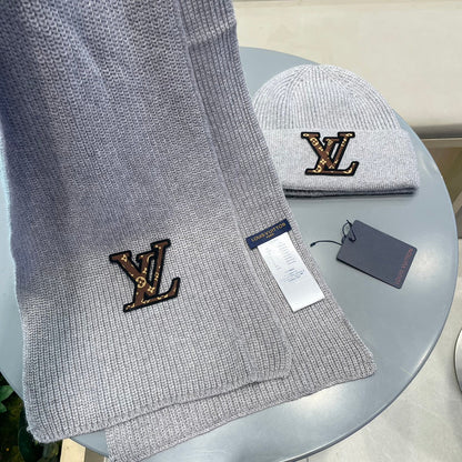 SET CLASSIC SCARF AND HAT IN GRAY WOOL 414787