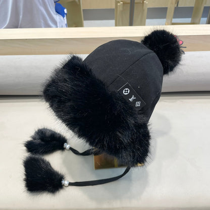 BEANIE HAT IN BLACK WOOL AND COTTON 419744