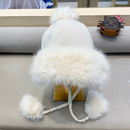 BEANIE HAT IN WHITE WOOL AND COTTON 419746