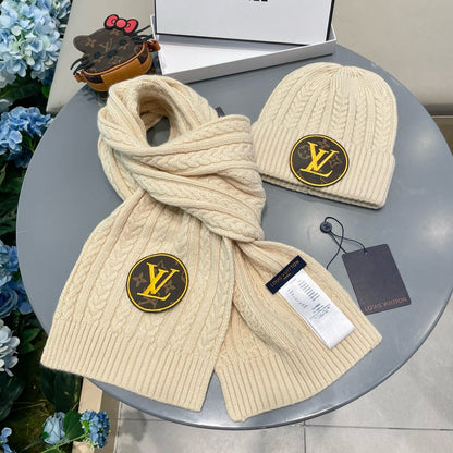 SET SCARF AND HAT IN CREAM BEIGE WOOL 434609