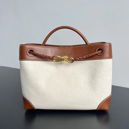 bv medium andiamo 32 brown lambskin white canvas