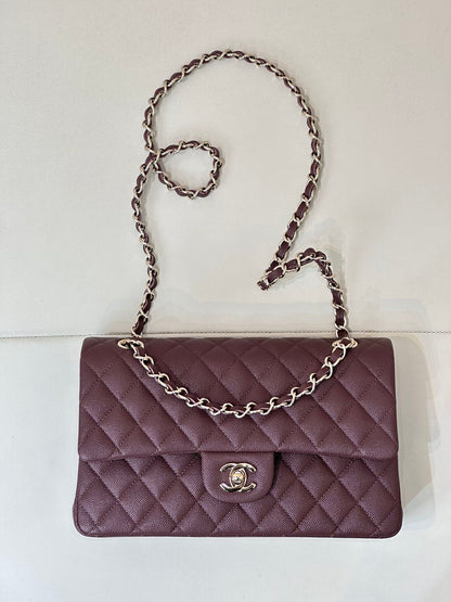 CLASSIC FLAP 25CM BURGUNDY CAVIAR LIGHT GOLD HARDWARE