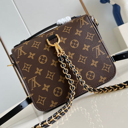 POCHETTE M¨¦TIS 20 IN BROWN MONOGRAM AND MONOGRAM REVERSE CANVAS GOLD BUCKLE