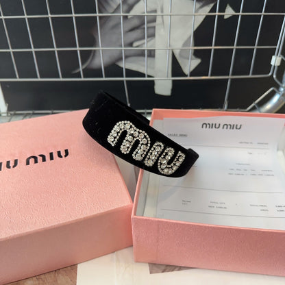 VELVET HEADBAND BLACK WITH RHINESTONES LOGO 432854