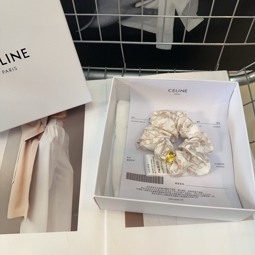 BEIGE MIX LIGHT BROWN SILK SCRUNCHIE 420675
