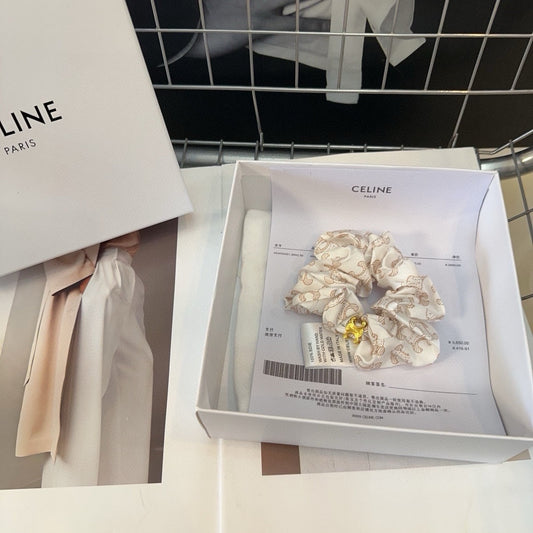 BEIGE MIX LIGHT BROWN SILK SCRUNCHIE 420675