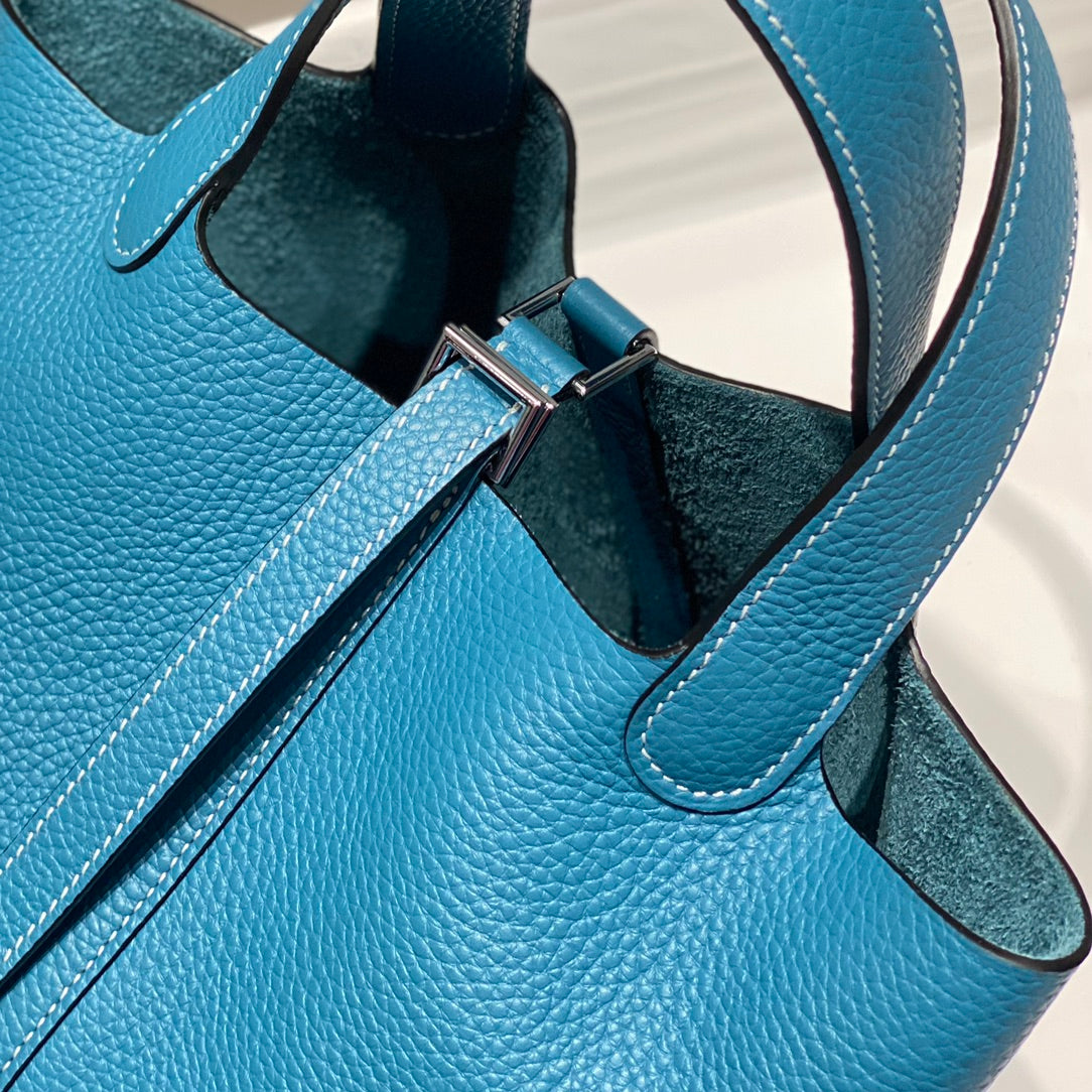 picotin lock blue jean togo leather silver hardware