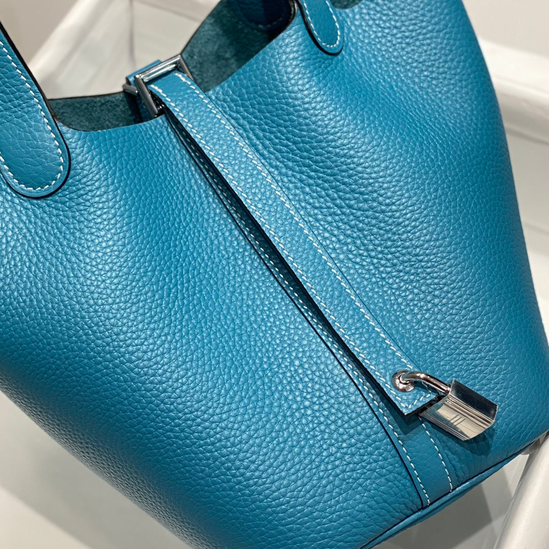 picotin lock blue jean togo leather silver hardware