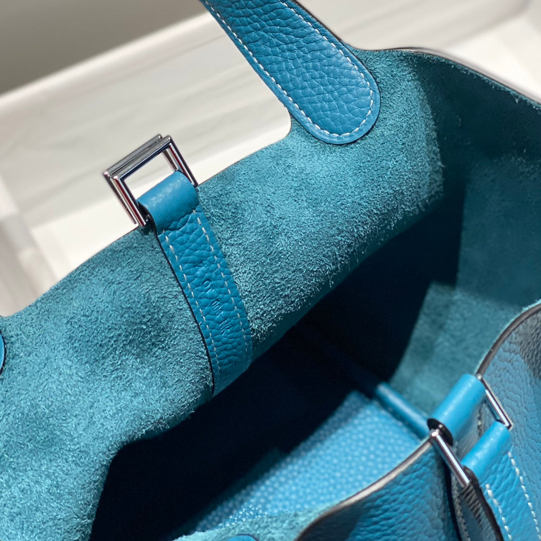 picotin lock blue jean togo leather silver hardware