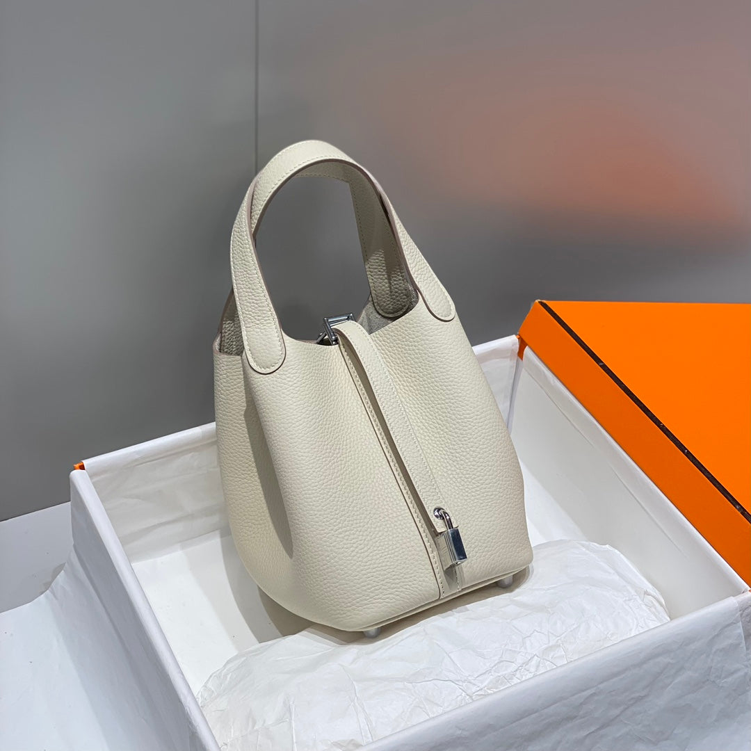 picotin lock ivory togo leather silver hardware