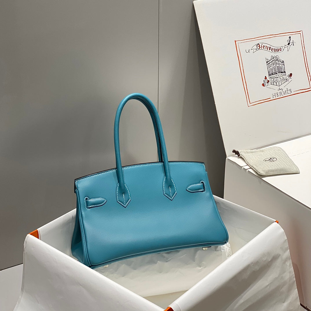 HM Shoulder Birkin 29 Teal Blue Leather 222333
