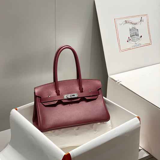 HM Shoulder Birkin 29 Wine Red Brown Leather 222339