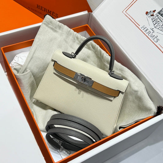 HM Mini Kelly 19 Beige mix Gray Epsom 243125