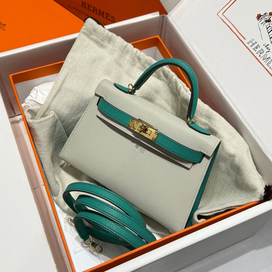 HM Mini Kelly 19 Pearl Gray Epsom 243140