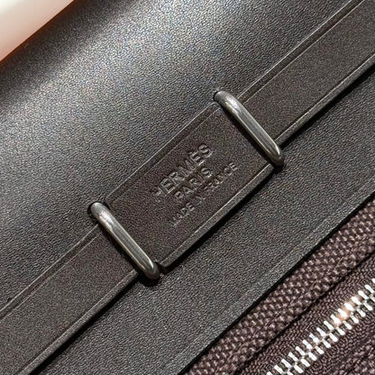 HM Mini Herbag Silver Buckle 20 Dark Brown Canvas and Hunter Cowhide 243305