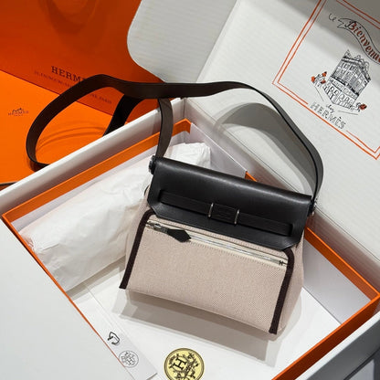 HM Mini Herbag Silver Buckle 20 Beige Canvas and Hunter Cowhide 243241