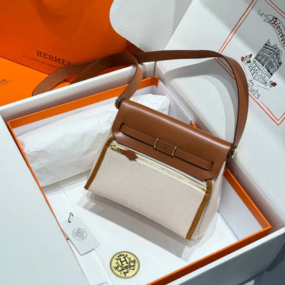 HM Mini Herbag Gold Buckle 20 Beige Canvas and Hunter Cowhide 243221