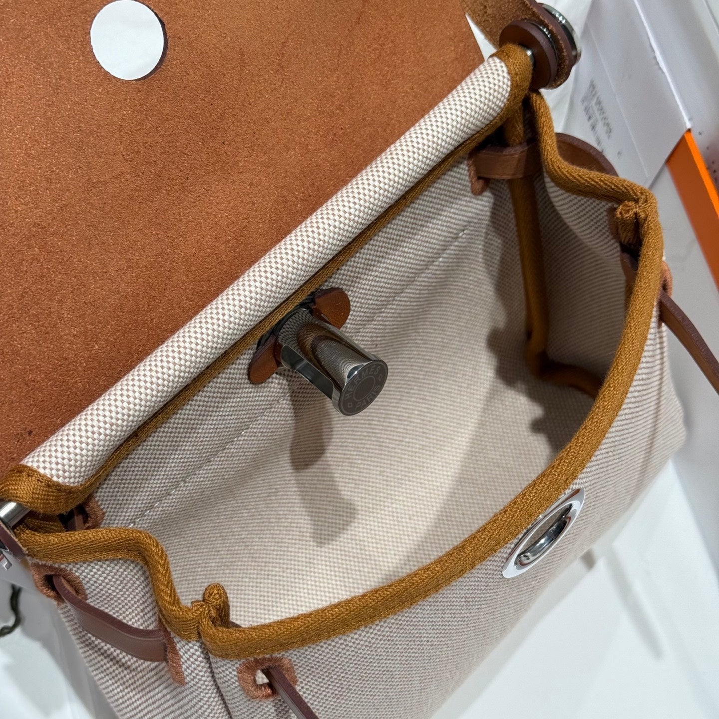HM Mini Herbag Silver Buckle 20 Beige Canvas and Hunter Cowhide 243216