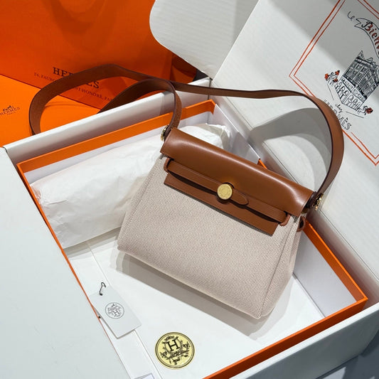 HM Mini Herbag Gold Buckle 20 Beige Canvas and Hunter Cowhide 243221