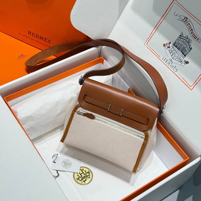HM Mini Herbag Silver Buckle 20 Beige Canvas and Hunter Cowhide 243216