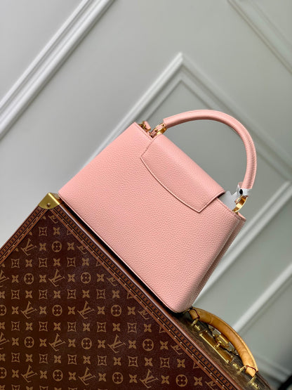 capucines bb 27 rose pink taurillon leather gold hardware