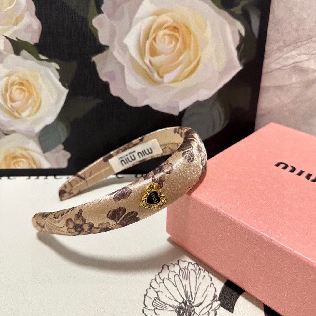 SILK THICK HEADBAND LIGHT BROWN FLOWER PRINT 239957