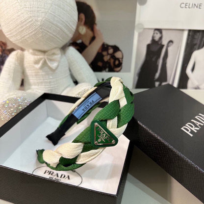 BRAIDED HEADBAND IN GREEN AND WHITE FABRIC 316685