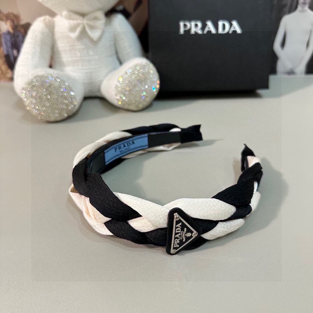 BRAIDED HEADBAND IN WHITE AND BLACK FABRIC 316687