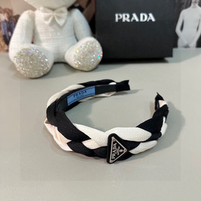 BRAIDED HEADBAND IN WHITE AND BLACK FABRIC 316687