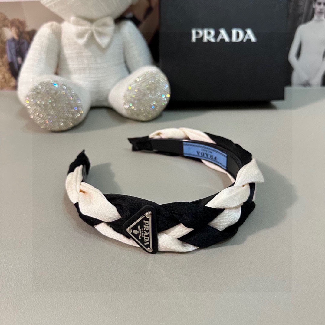 BRAIDED HEADBAND IN WHITE AND BLACK FABRIC 316687