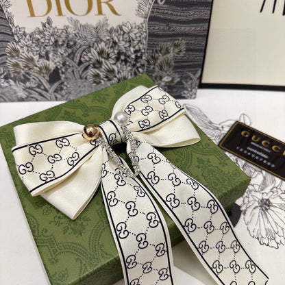 RIBBON BOW HAIR CLIP IN IVORY WHITE RE-NYLON ATTACHED PEARL 358258