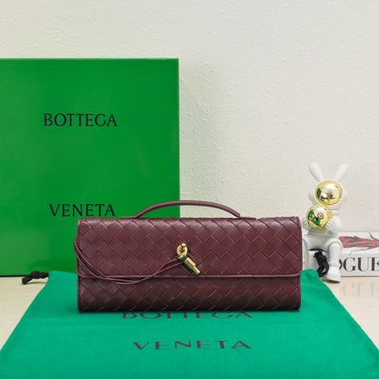 BV Long Clutch Andiamo With Handle 31cm Burgundy Calfskin Ghw