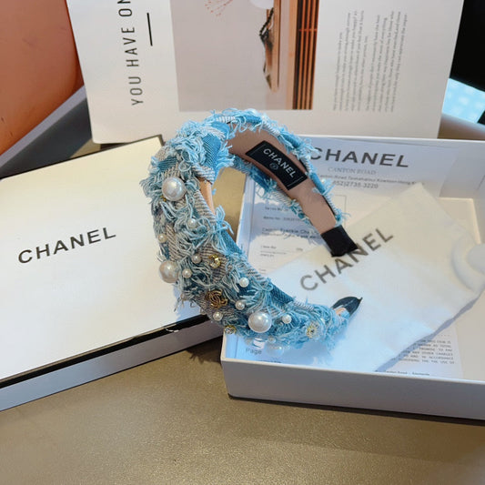 LIGHT BLUE MIX PALE GRAY FABRIC HAIRBAND WITH PEARL 410863