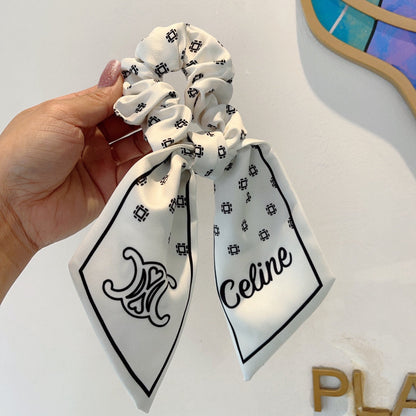 WHITE MIX BLACK SILK SCRUNCHIE 420657