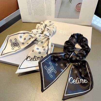 WHITE MIX BLACK SILK SCRUNCHIE 420657