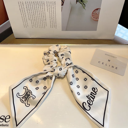 WHITE MIX BLACK SILK SCRUNCHIE 420657