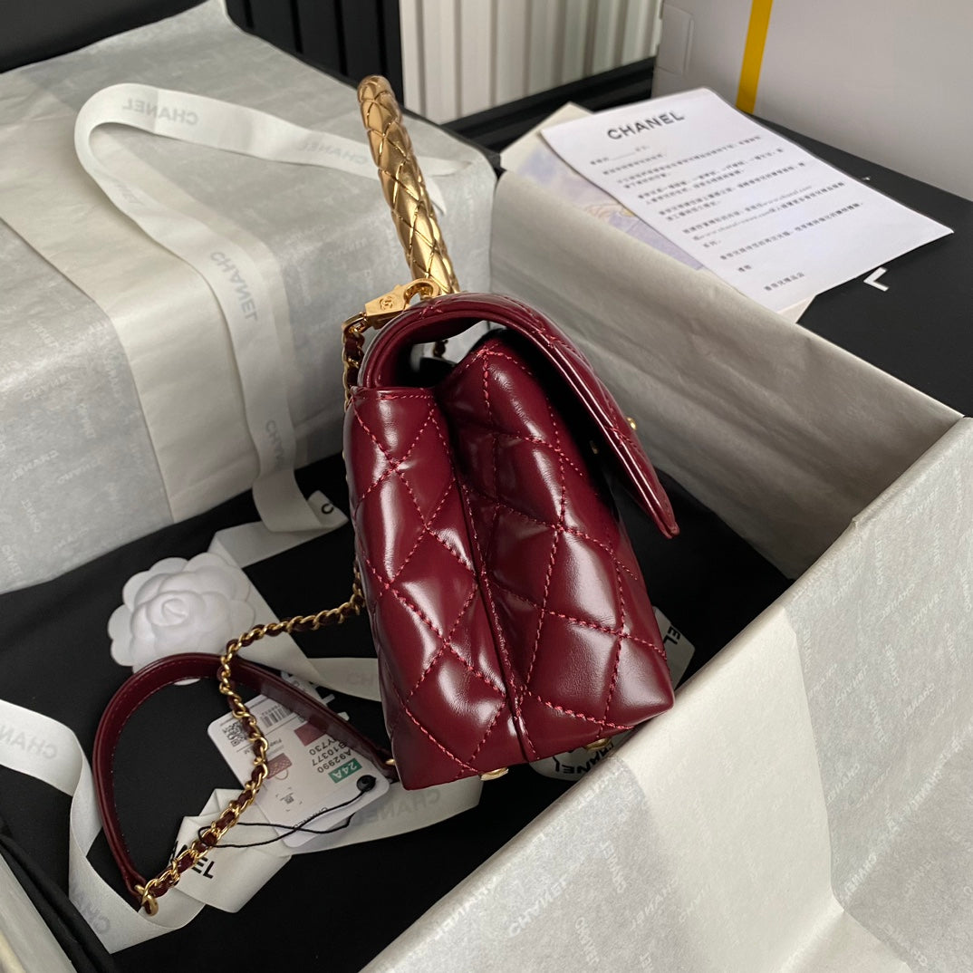 CC 24A Coco Handle Small 23cm Burgundy Patent Calfskin Gold Hardware