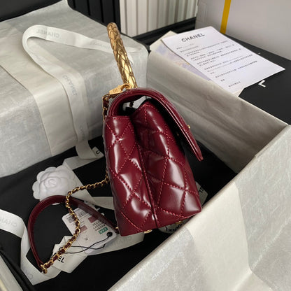 CC 24A Coco Handle Small 23cm Burgundy Patent Calfskin Gold Hardware