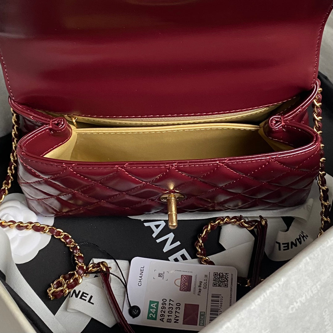 CC 24A Coco Handle Small 23cm Burgundy Patent Calfskin Gold Hardware