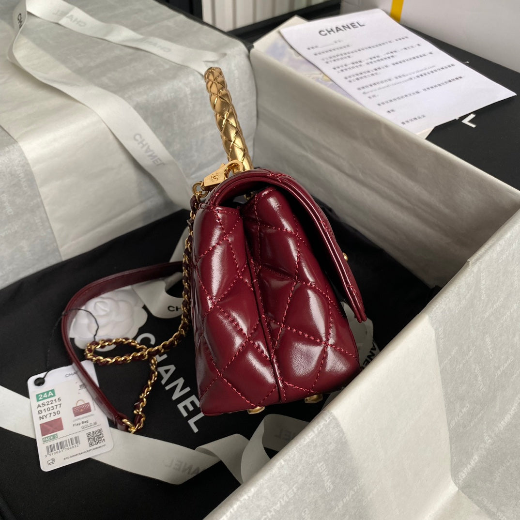 CC 24A Coco Handle Mini 19cm Burgundy Patent Calfskin Gold Hardware