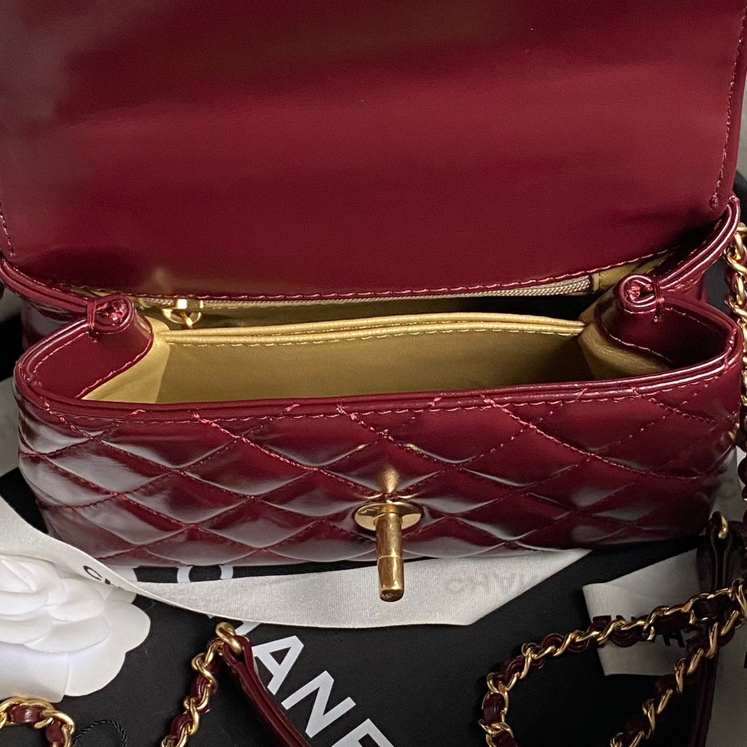 CC 24A Coco Handle Mini 19cm Burgundy Patent Calfskin Gold Hardware