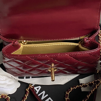 CC 24A Coco Handle Mini 19cm Burgundy Patent Calfskin Gold Hardware
