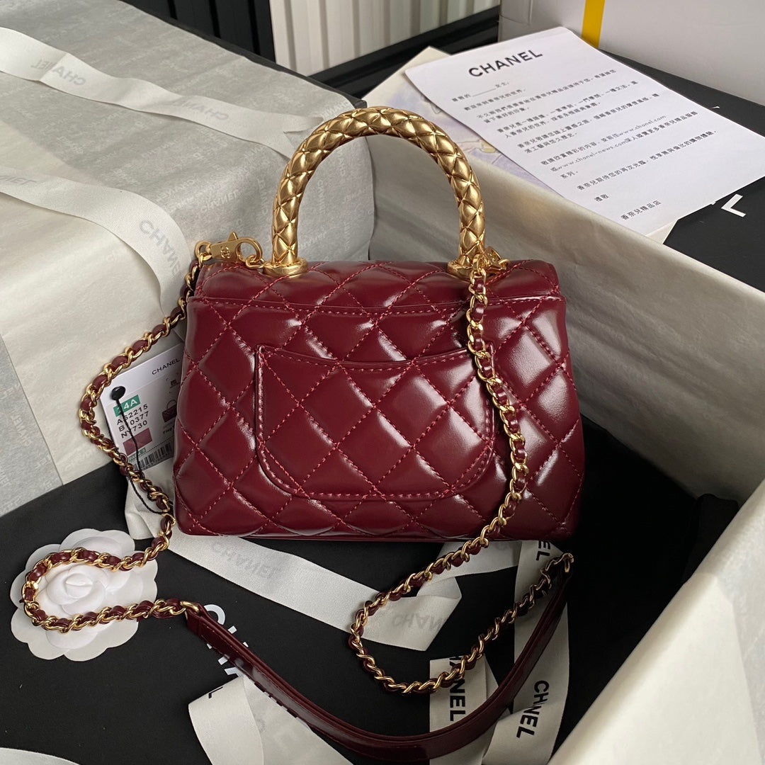 CC 24A Coco Handle Mini 19cm Burgundy Patent Calfskin Gold Hardware