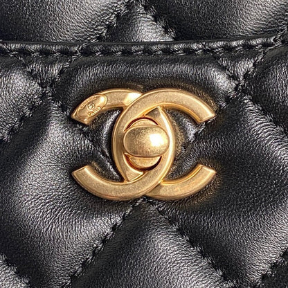 24K Shopping Bag 28cm Black Calfskin Gold Hardware