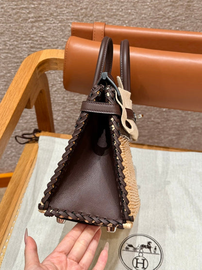 HM BIRKIN 25 CM PICNIC CHOCOLATE BAMBOO AND RATTAN