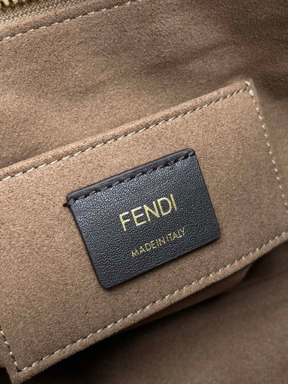 BY THE WAY MINI 18 IN SOYA BEAN JACQUARD FABRIC AND BROWN CALFSKIN TRIM