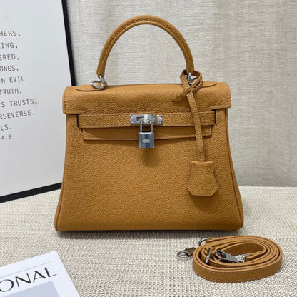 HM Kelly 25cm Brown Togo Leather Silver Hardware
