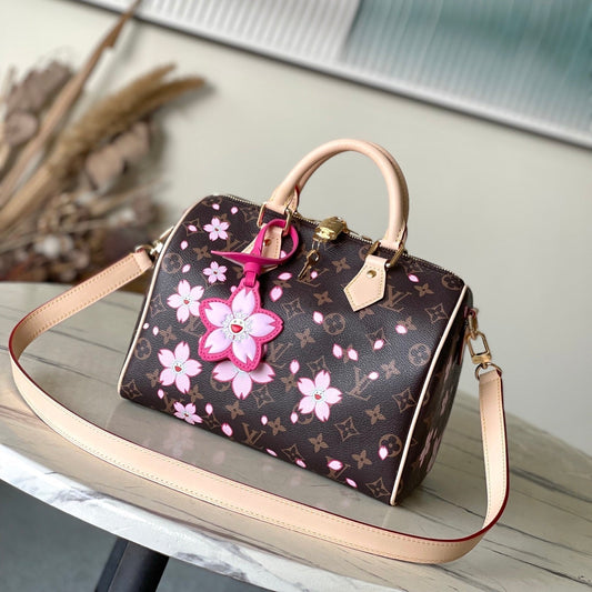 LV x TM Speedy Bandouliere 25cm Sakura Brown Cherry Blossom Monogram Canvas