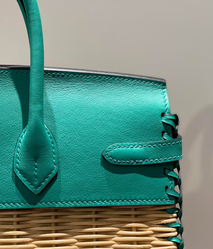 HM BIRKIN 25 CM PICNIC TURQUOISE BAMBOO AND RATTAN